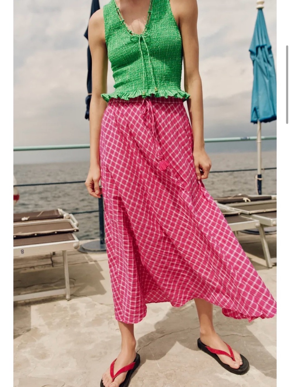 Zara Pink Checkered Lightweight Maxi Skirt